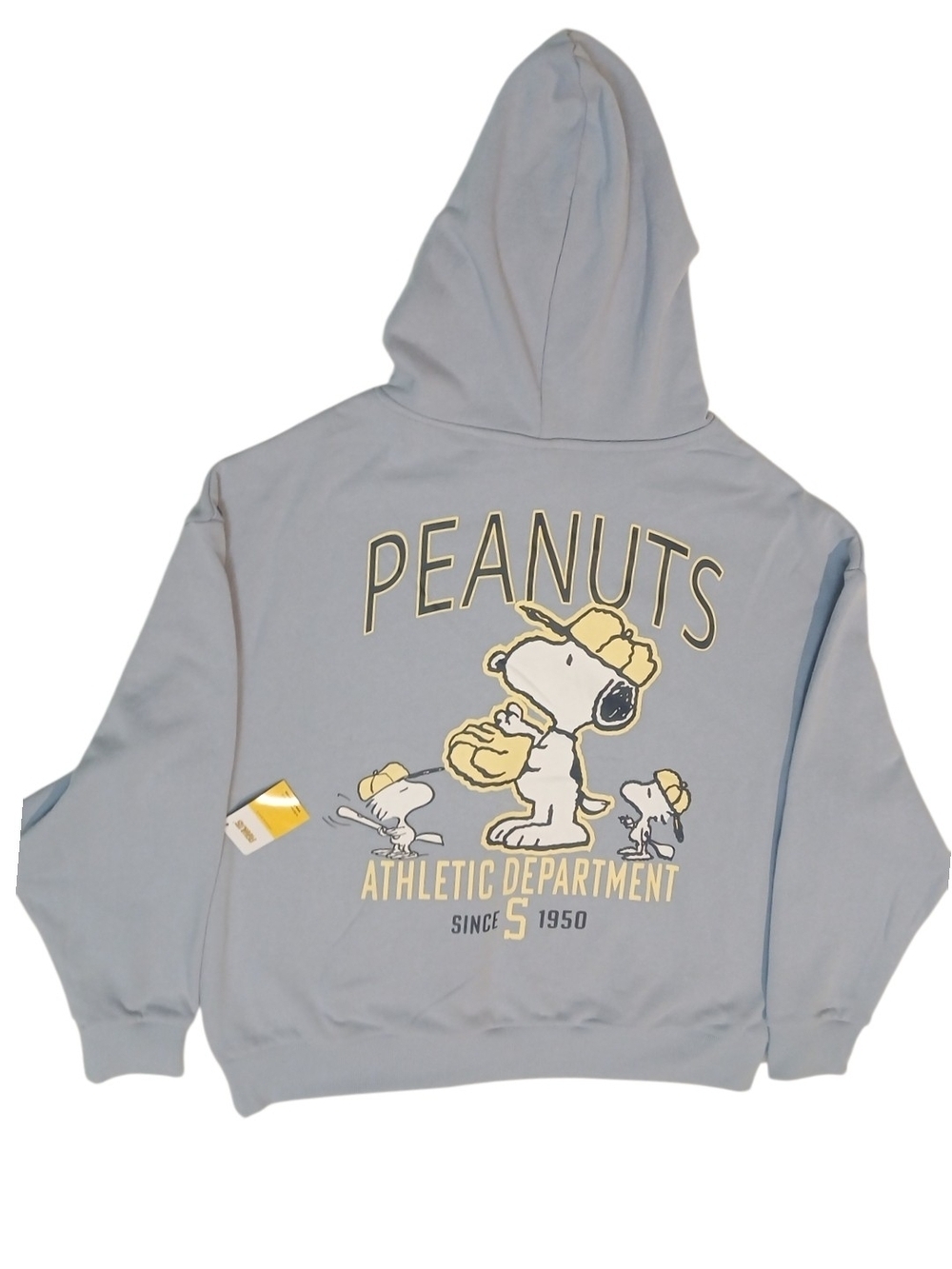 Peanuts - NWT, Lite Blue Hoodie, Double Sided Snoopy Playing Baseball, Pocket